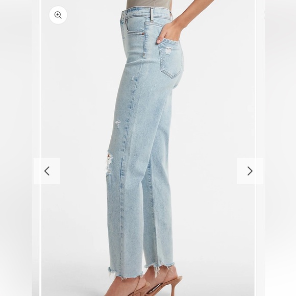 EXPRESS SUPER HIGH WAISTED RIPPED RAW HEM MODERN STRAIGHT JEANS NWT - Picture 3 of 11